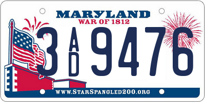 MD license plate 3AD9476