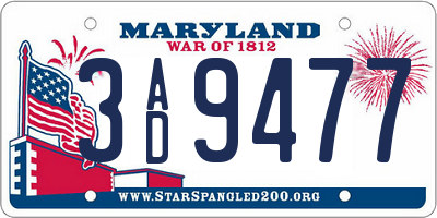 MD license plate 3AD9477