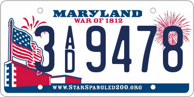 MD license plate 3AD9478