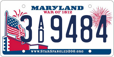 MD license plate 3AD9484