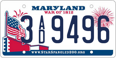 MD license plate 3AD9496