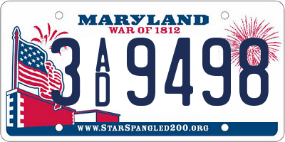 MD license plate 3AD9498