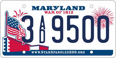 MD license plate 3AD9500