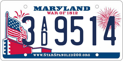MD license plate 3AD9514