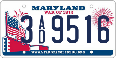 MD license plate 3AD9516