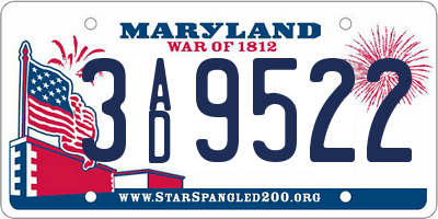 MD license plate 3AD9522
