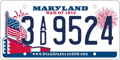MD license plate 3AD9524