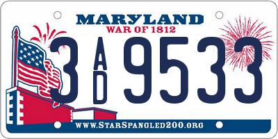 MD license plate 3AD9533