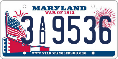 MD license plate 3AD9536