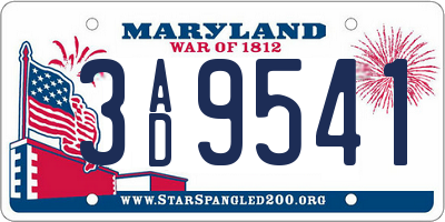 MD license plate 3AD9541