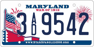 MD license plate 3AD9542