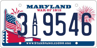 MD license plate 3AD9546
