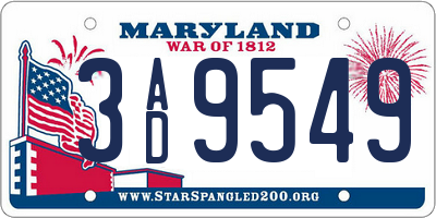 MD license plate 3AD9549