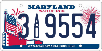 MD license plate 3AD9554