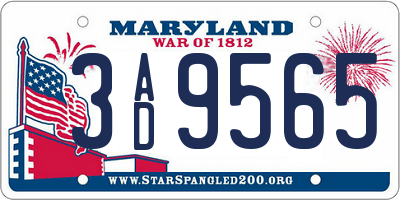 MD license plate 3AD9565