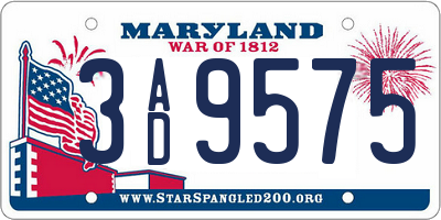 MD license plate 3AD9575