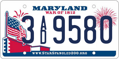 MD license plate 3AD9580