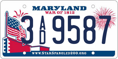 MD license plate 3AD9587