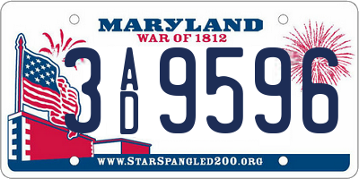 MD license plate 3AD9596