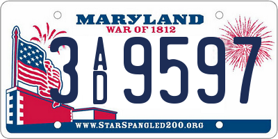 MD license plate 3AD9597