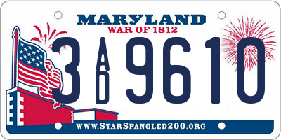 MD license plate 3AD9610