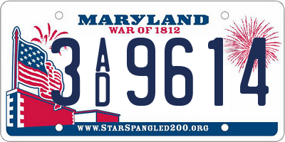 MD license plate 3AD9614