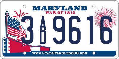 MD license plate 3AD9616