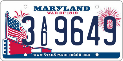 MD license plate 3AD9649