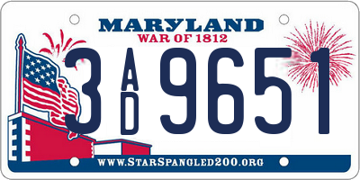 MD license plate 3AD9651