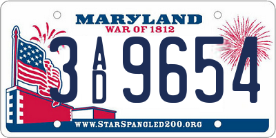 MD license plate 3AD9654