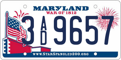 MD license plate 3AD9657