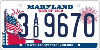 MD license plate 3AD9670