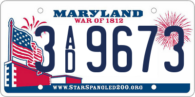 MD license plate 3AD9673