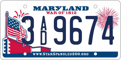 MD license plate 3AD9674