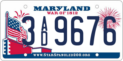 MD license plate 3AD9676
