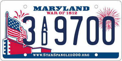 MD license plate 3AD9700