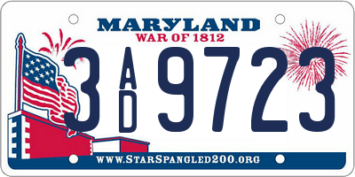 MD license plate 3AD9723