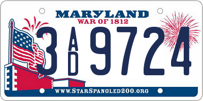 MD license plate 3AD9724