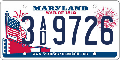 MD license plate 3AD9726