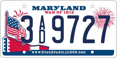 MD license plate 3AD9727