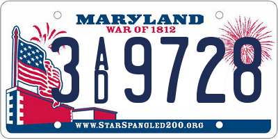 MD license plate 3AD9728