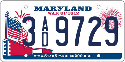 MD license plate 3AD9729