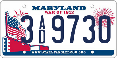 MD license plate 3AD9730