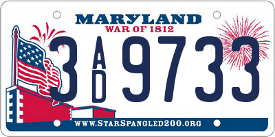 MD license plate 3AD9733