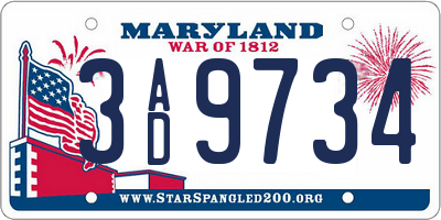 MD license plate 3AD9734
