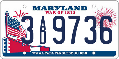 MD license plate 3AD9736