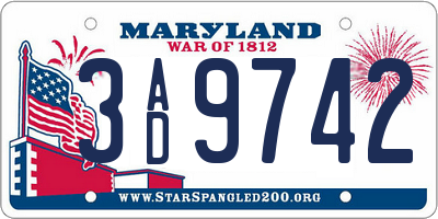 MD license plate 3AD9742