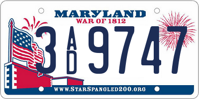 MD license plate 3AD9747
