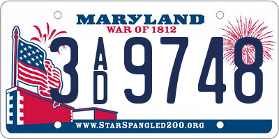 MD license plate 3AD9748