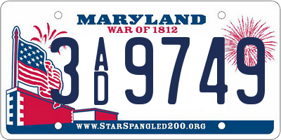 MD license plate 3AD9749